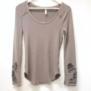 Free People Waffle Knit Long Sleeve Tee, Size L